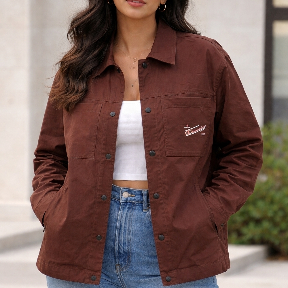 Champion Women's Dark Brown Utility Jacket with Chest Logo